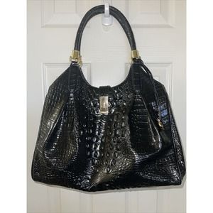 BRAHMIN Celia Black Melbourne Croc Embossed Shoulder Handbag VGC